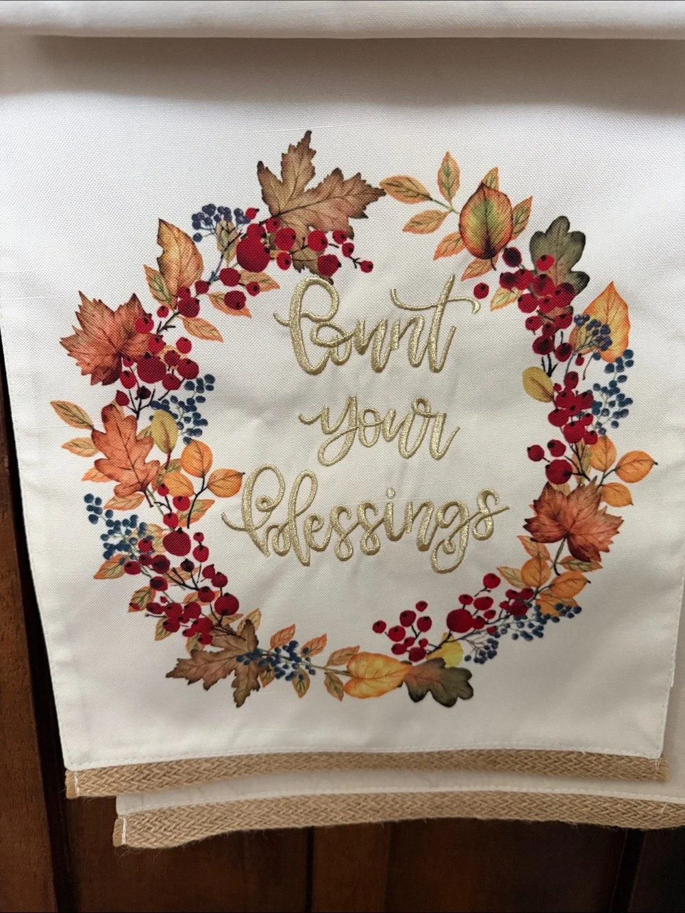 Count Your Blessings Fall Wreath Kitchen Table Runner - White